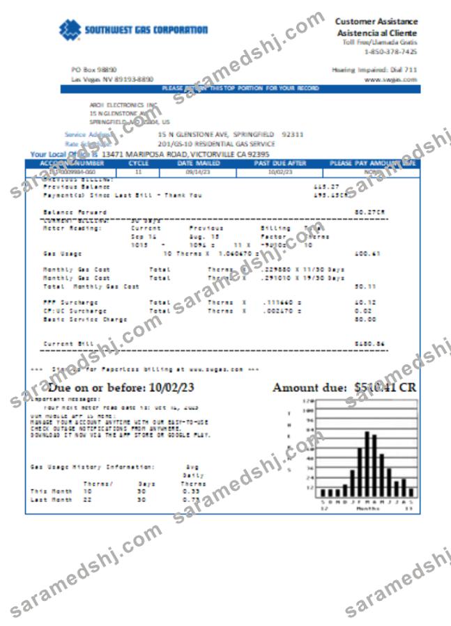 Southwest gas Corporation utility business bill, SCR